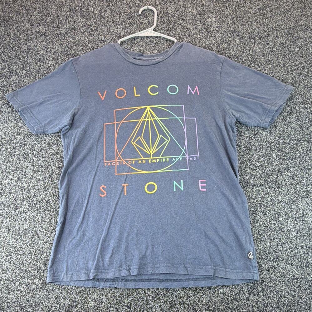 Volcom Stone Men's Large Blue Rainbow Geometric Graphic T-Shirt Slim Fit